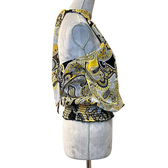 Do & Be Women’s Blouse Paisley Cropped Smocked Waist Tie Neck Y2k Party 70s - Picture 6 of 7